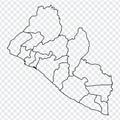 Blank map of Liberia. Provinces of Liberia map. High detailed vector map Republic of Liberia on transparent background for your w